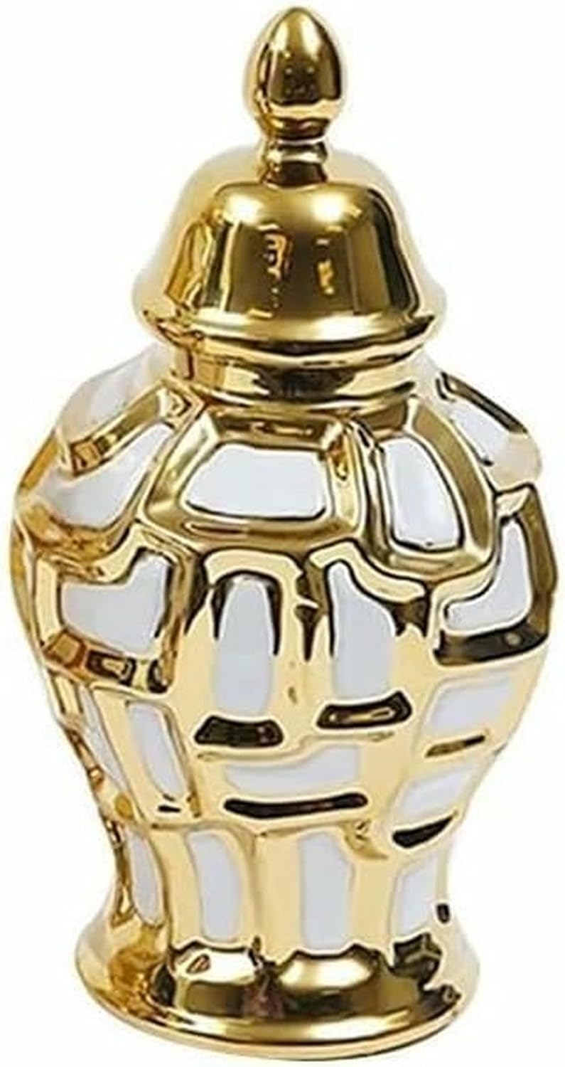 Gold Ginger Jar Vase for Home Decor,Ceramic Temple Jar Chinoiserie Decorative Jars for Home, Office-