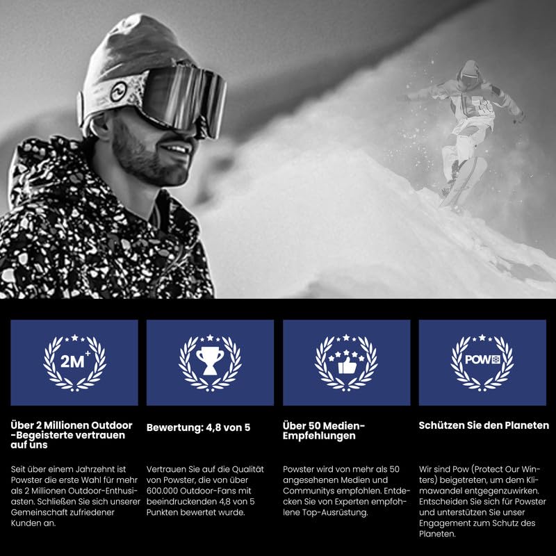 Powster Gafas de esquí en polvo, gafas de snowboard OTG, lentes intercambiables magnéticas, sin marco, protección UV, antiniebla, patinaje móvil