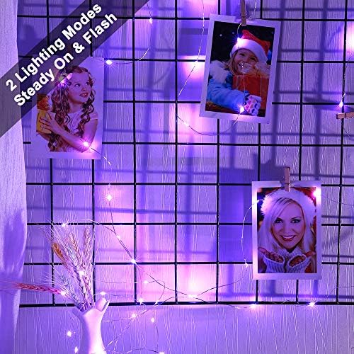 Halloween Decorations Lights, BrizLabs 8 Pack 2M 20 LED Purple String Lights Battery Operated Mini String Lights Silver Wire Twinkle Lighting for Indoor Christmas Thanksgiving Party Festival Home DIY