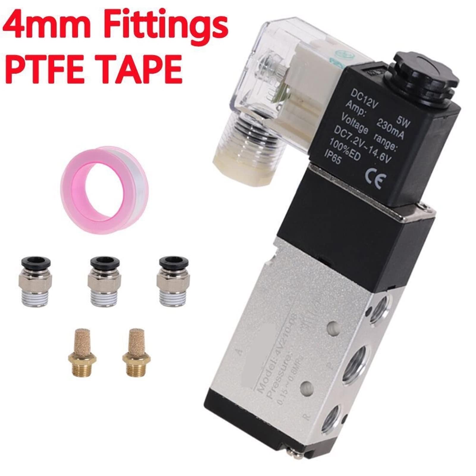 Bobina de válvula solenoide, electroválvula neumática de 5 vías y 2 Posiciones, Control de Aire y Gas, válvula magnética 4V210-08, 12 V, 24 V, 220 V, 1 Unidad (4v210-08 W Pc4-02, C
