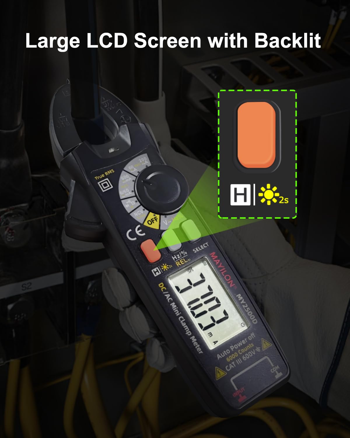 Digital Clamp Meter, 6mA-200A AC/DC Low Current Clamp Meter, AC/DC Voltage Multimeter TRMS 6000 Counts Amp Voltage Tester Auto Ranging with Resistance Capacitance Continuity NCV Diode Frequency