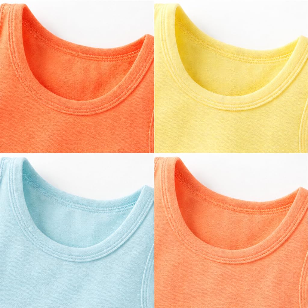 UCARE Kids Boys Assorted Cotton Printed Vest Pack of 4 (10-12 Years, Orange,Peach,Sky,Yellow) 1