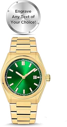 Personalized Watch for Men, Custom Watch Engraving Gift for Husband Father & Son, Luminous Stainless Steel Quartz Engraved Men's Wrist Watches,