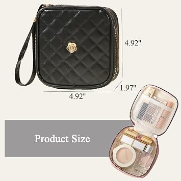 Makeup Bag, Small Makeup Bag for Purse, Portable Cosmetic Bag for Women and Girls, Minimalist Travel Pouch, Mini Quilted Pouch, Purse Essentials (Black)