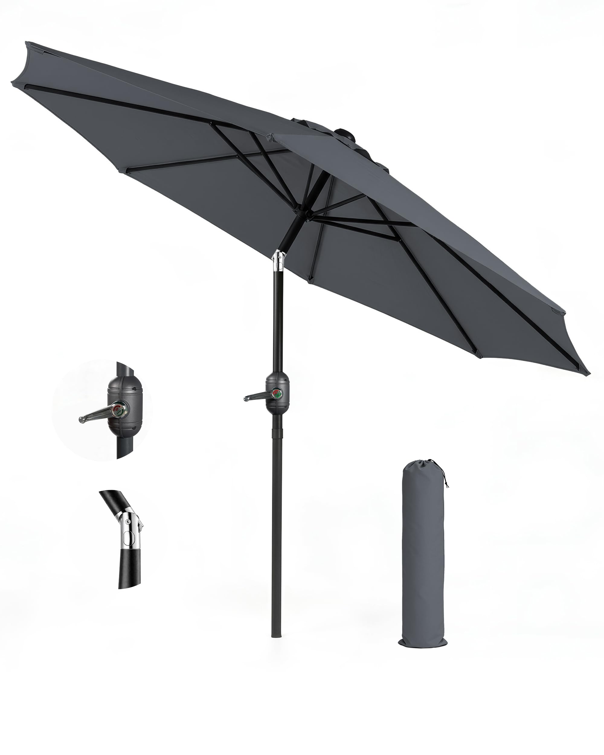 KEPLIN 2.3m Tilting Parasol – Crank & Tilt Outdoor Umbrella with Protective Cover, 180gsm UPF 50+ Polyester Canopy, Steel Frame for Patio, Garden & Balcony