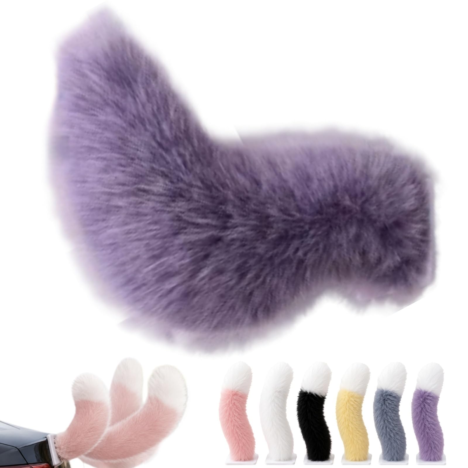 WstaIutno Remote Control Electric Car Tail, Cute Fuzzy Tail Car Decoration and Rechargeable Plush Animal Moving Accessory for Daily Commute and Family Road Trip (B-Purple)