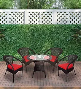 ARTIC FASHION Patio Chair Sets Garden Wicker Furniture Set for Outdoor Patio and Balcony || Powder Coated Frame| UV Protected Wicker [4 Chairs, 1 Table]