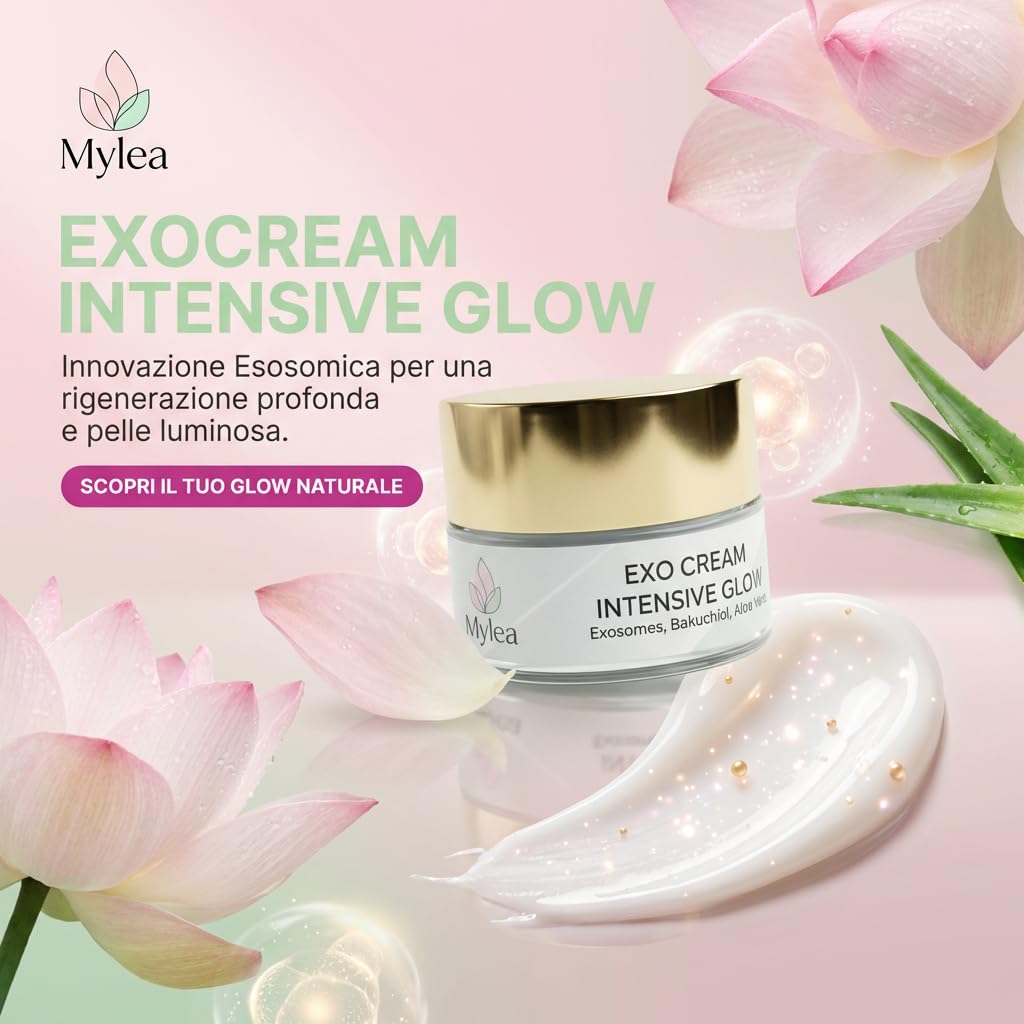 Mylea ExoCream Crema Viso Antirughe Esosomi e Bakuchiol anti age 50ml | Crema idratante antimacchie, texture ricca, riduce rughe e discromie, pelle luminosa e compatta, made in Italy