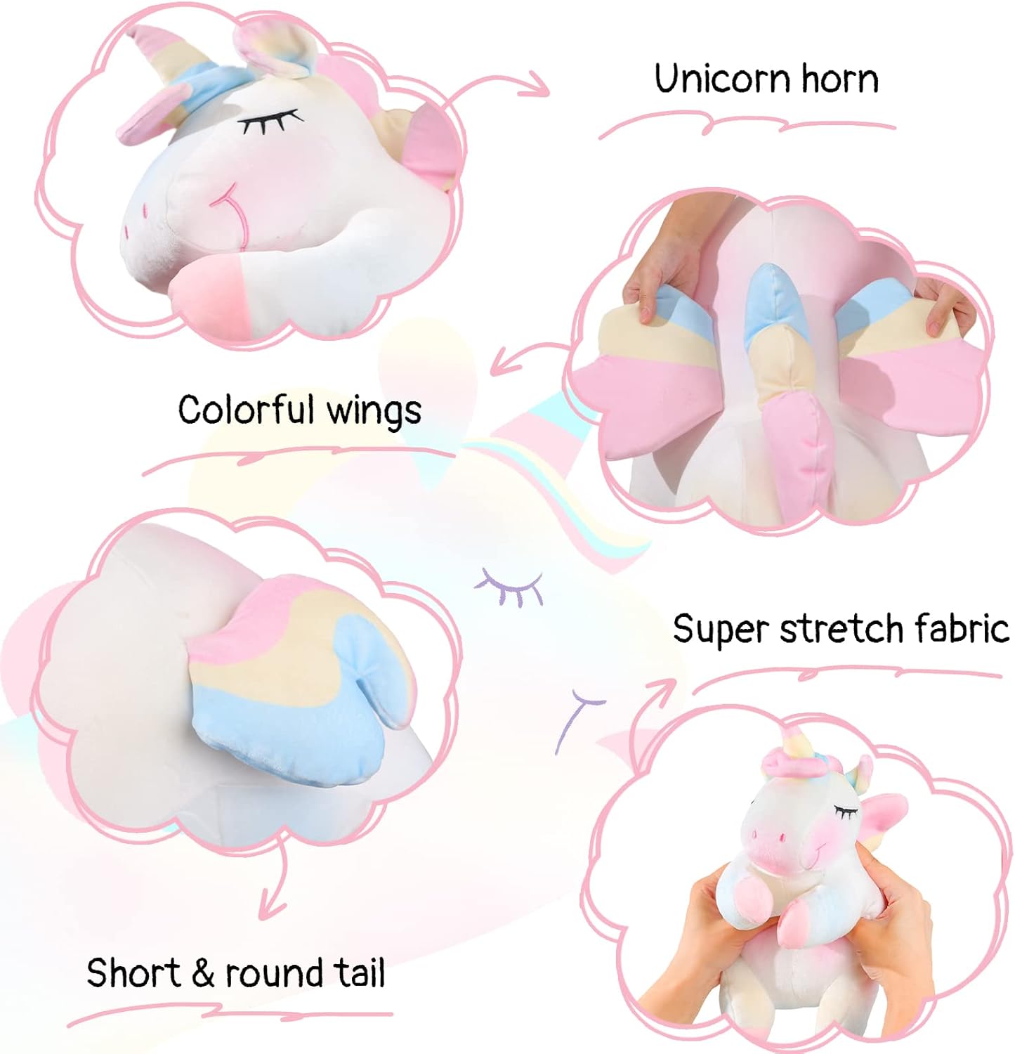 AIXINI Plush Unicorn Stuffed Animal Pillows Toy, 17.72 Inch Cute Soft Colorful Rainbow Unicorn Plushie Gifts for Girls