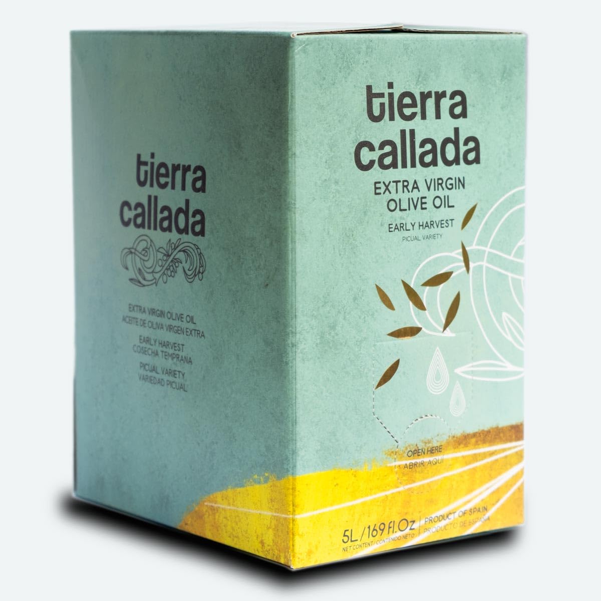 Tierra Callada Temprano Extra Virgin Olive Oil – Premium Spanish Picual EVOO – Early Harvest Cold Extracted – Bag in Box – 169 fl oz (5 l)