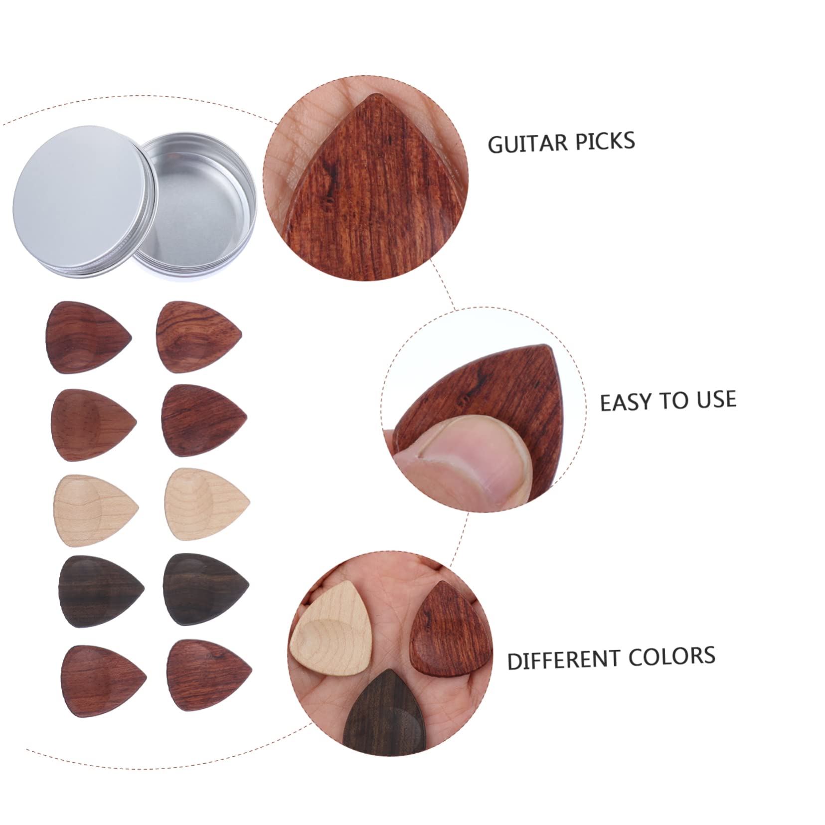 10 pièces Médiators Bois avec Boîte Portable Plectres pour Guitare Acoustique Électrique et Ukulélé pour Musiciens et Spéciaux