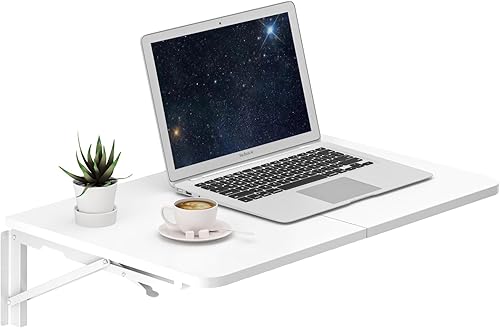 Miniatura 8 de TEAMIX Mesa plegable montada en la pared, escritorio flotante negro para espacios pequeños, mesa de comedor de hojas caídas para cocina, estante