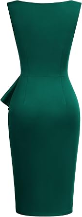 Miusol Women's Retro Ruffle Sleeveless Slim Business Work Pencil Dress
