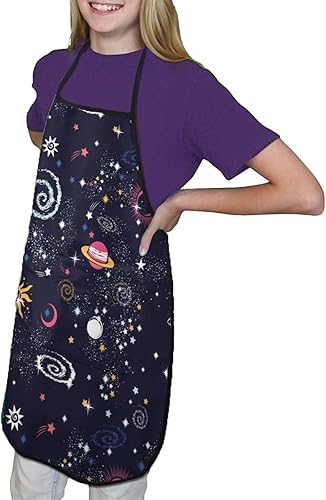 Miniatura 3 de INRAINE Delantales para cocinar, divertidos delantales de pintura para niños con bolsillo central, impermeable, delantal de chef para niños