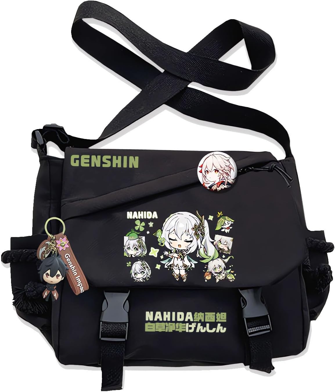 Game Handbag Kamisato Ayaka Crossbody Bag Single Shoulder Bag Adult Anime 3D Print Backpack Black Bag