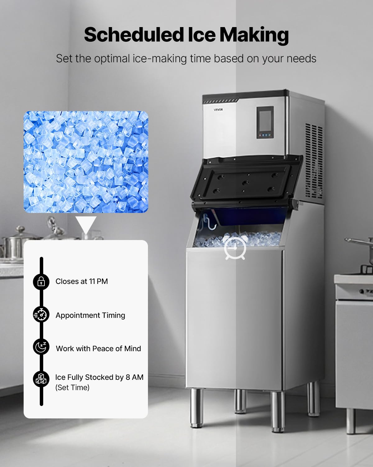 VEVOR Macchina per il Ghiaccio Commerciale, Macchina Autopulente per il Ghiaccio da 136 kg 24 Ore con Contenitore di Stoccaggio in Acciaio Inox da 136 kg, con Touchscreen per Bar, Caffetteria