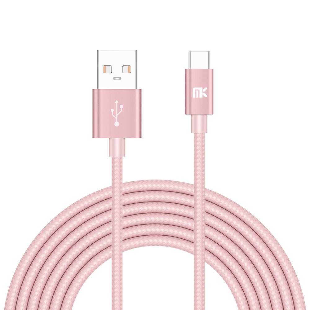 USB Type C Cable, MK Nylon Braided Tangle-Free High Speed USB-C to USB-A Charging Cable for New MacBook, ChromeBook Pixel, Nexus 6P / 5X and Other Devices with Type-C Ports (6.6ft / 2m, Pink)