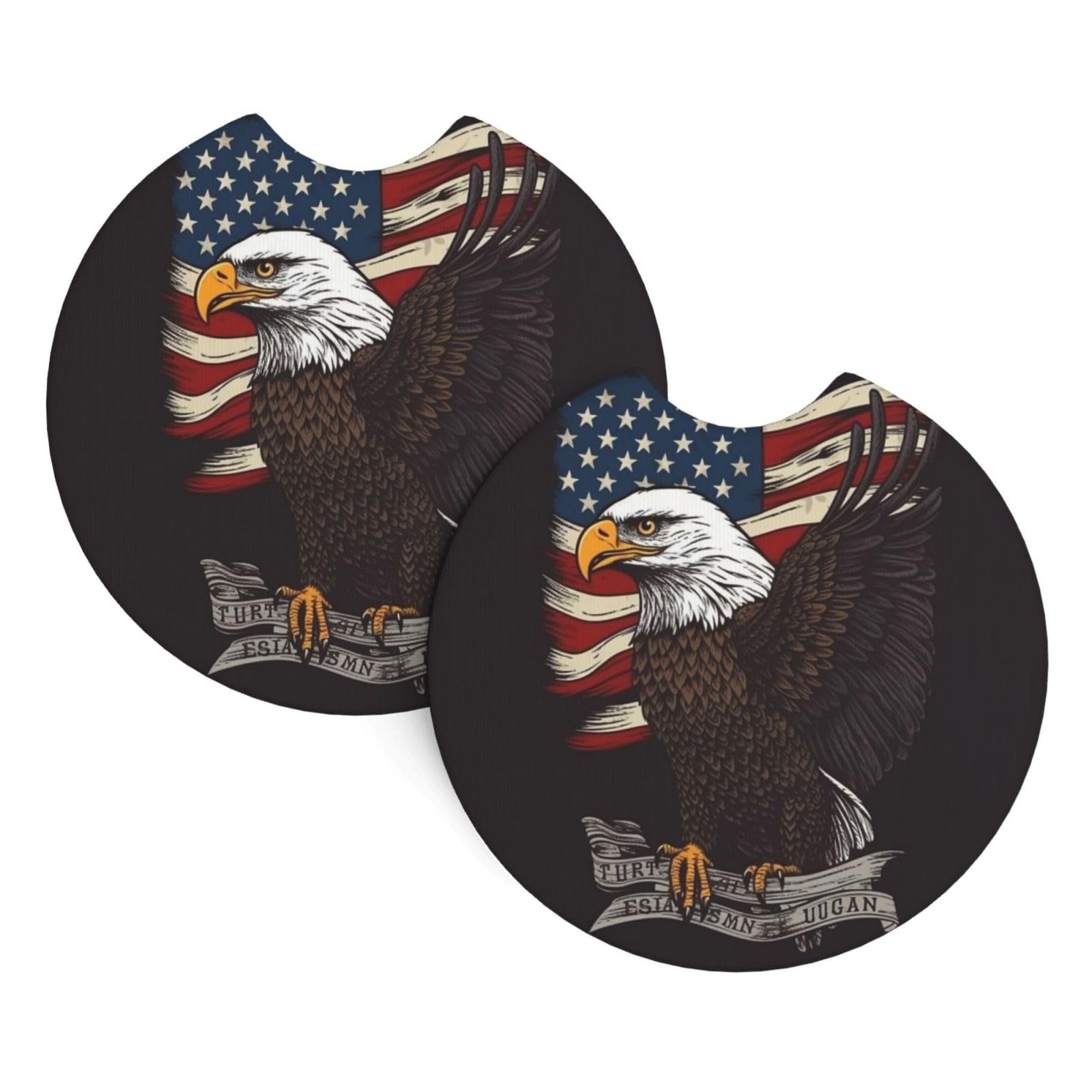 2PCS Car Coaster for Cup Holders Universal Auto Cup Mat USA Patriotic Eagle Cup Coaster Pad 2.7" Waterproof Neoprene Non-Slip Cup Holder Coasters Car Interior Accessories for Women Men