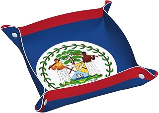 Belize Flag Leather Storage Tray Medium Stylish and Personalized Small Items and Cosmetics Organizer