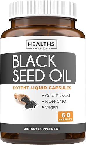 Aceite de semilla negra 60 cápsulas de cápsulas blandas (sin OMG y vegano) Premium prensado en frío Nigella Sativa que produce aceite de semilla de