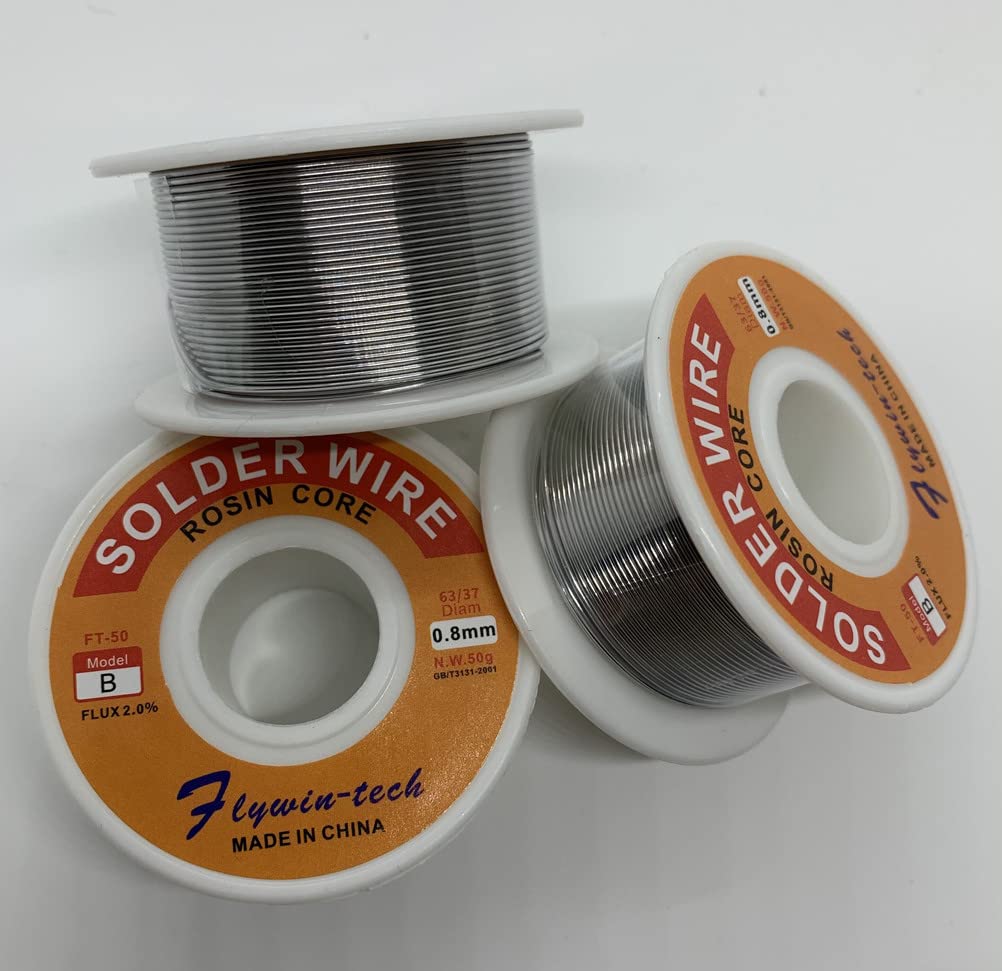 Filo per saldatura con nucleo in colofonia 63/37, 0,8mm, 50g, 2,0% di flusso set di fili per saldatura per il fai da te elettronico (confezione da 4)