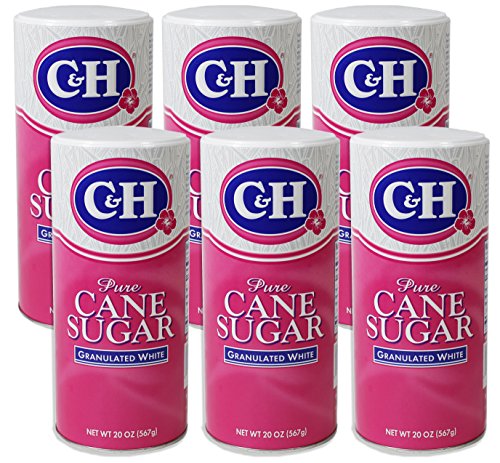 C&H Pure Cane Granulated Sugar, 20 Oz Easy Pour Reclosable Top Canister (Pack of 6)