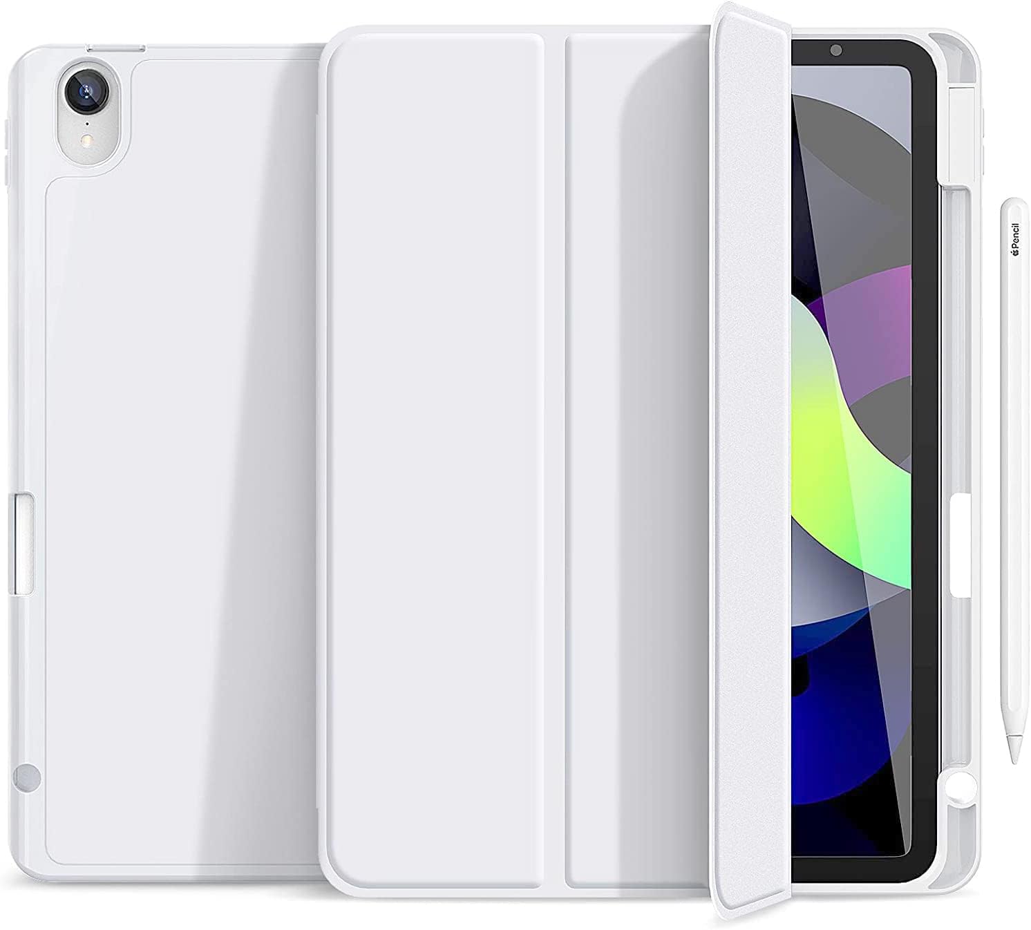 Gahwa Case for iPad Air 4th/5th Generation 10.9 Inch 2020/2022 with Pen Holder (Supports 2nd Gen Pencil Charging), Ultra Thin Protective Case with Trifold Stand and Auto Sleep/Wake - Grey
