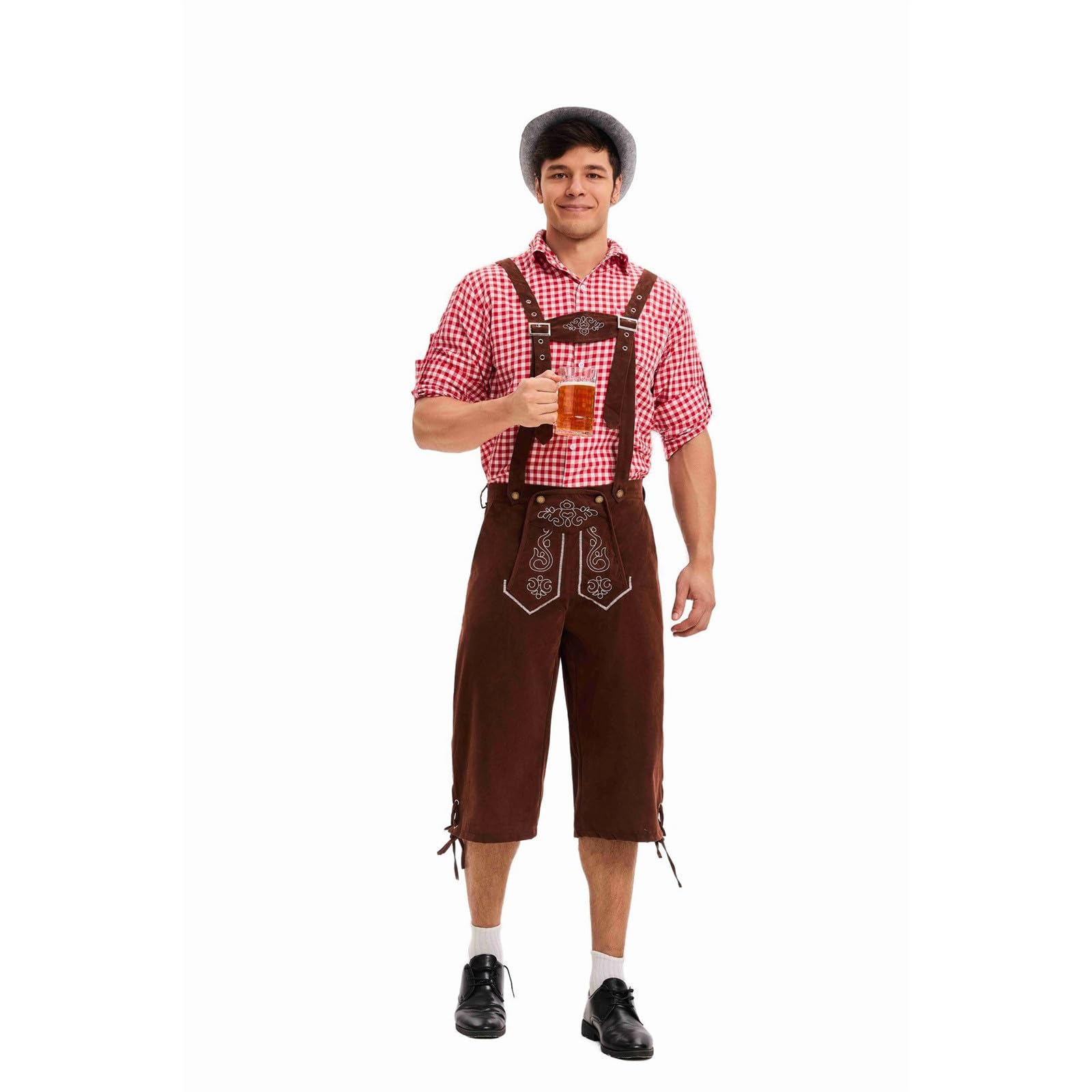 Generisch 2026 Oktoberfestkostüme für Herren traditionelle Bierfest-Kleidung mit Hosenträgern Cosplay-Outfit für Feiern historische Gewandung für Veranstaltungen Feste