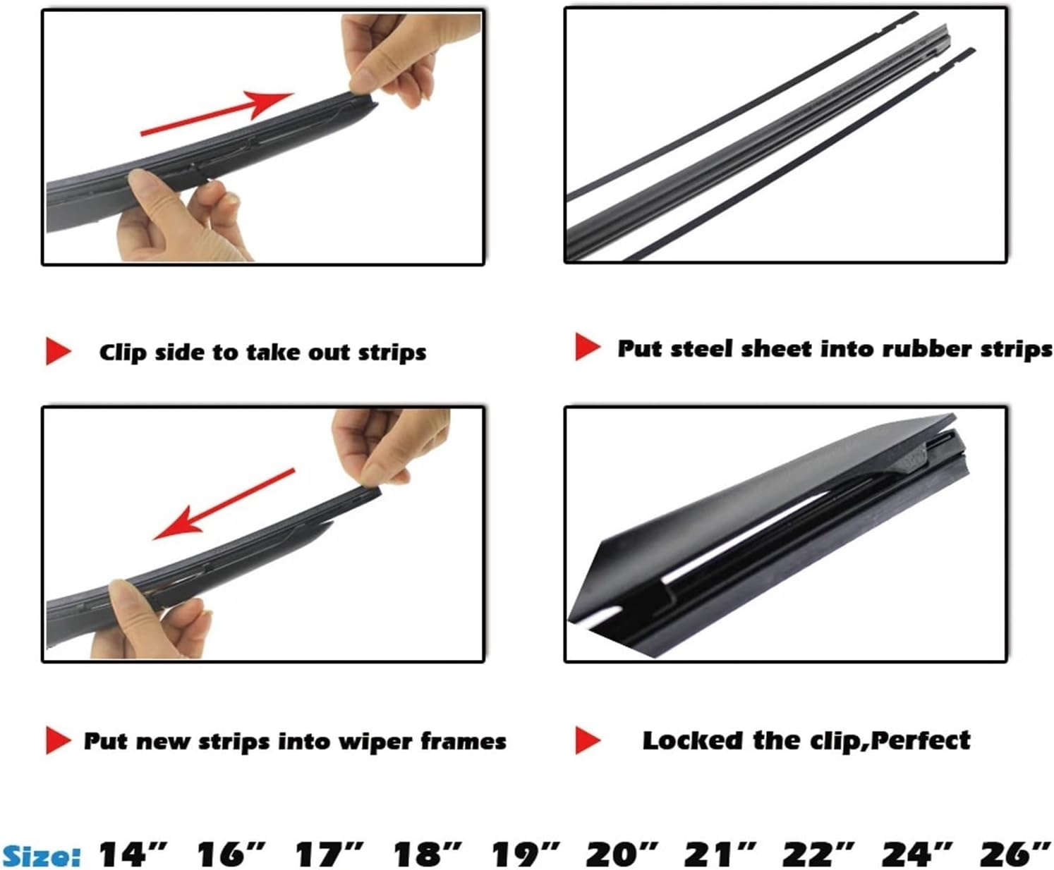 Car Wiper Blade Elastic band Windscreen Vehicle Insert Rubber Strip Refill 8mm 14"16"17"18"19"20"21"22"24"26"28" Accessorie 1pcs(18Inches 450mm)