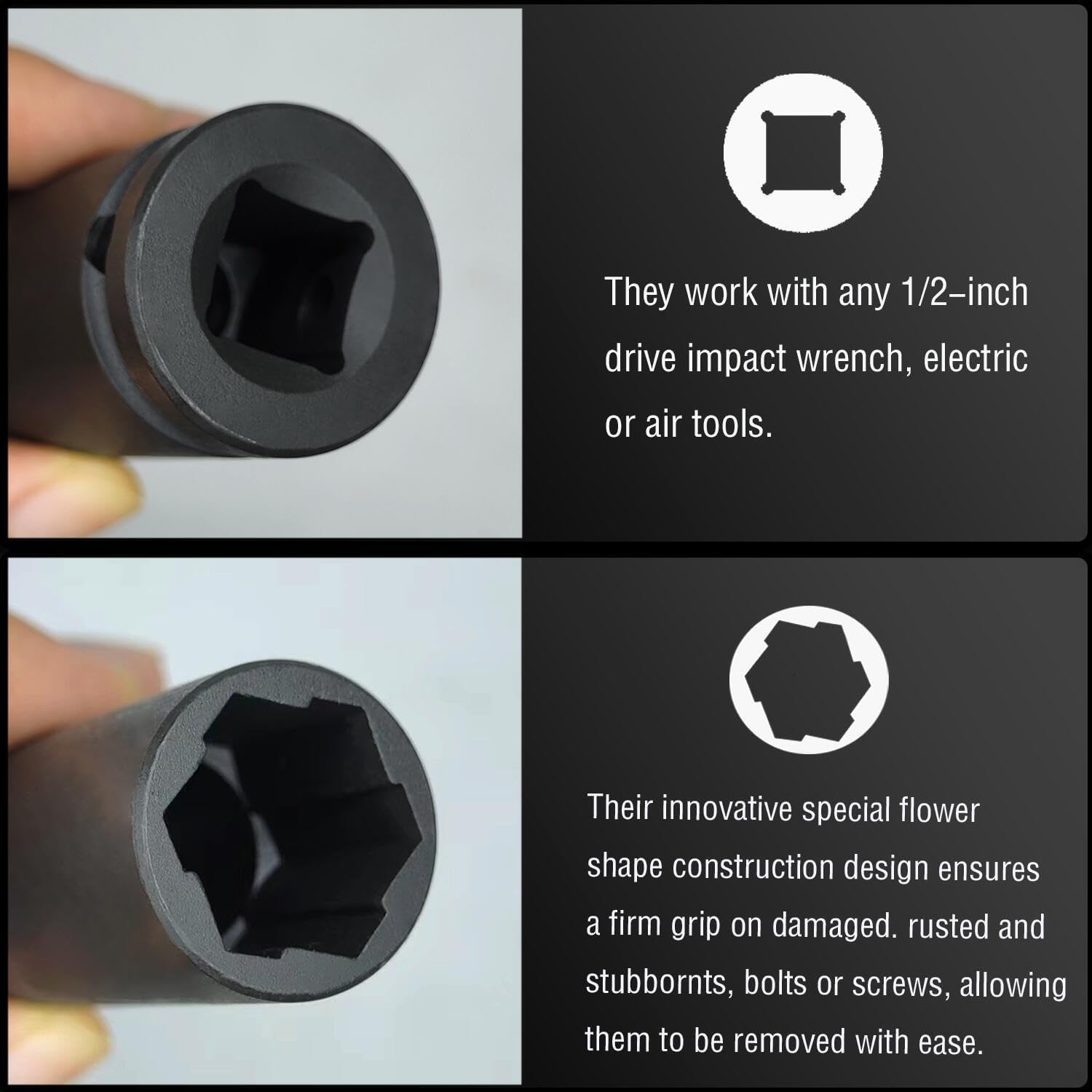 3PCS Twist Lug Nut Socket Set - 1/2 inch Drive Damaged Wheel Nut Lock Remover Extractor - Rusted & Stubborn Locking wheelNut Removal Tool Kit with Metric 17mm 19mm 21mm Sockets