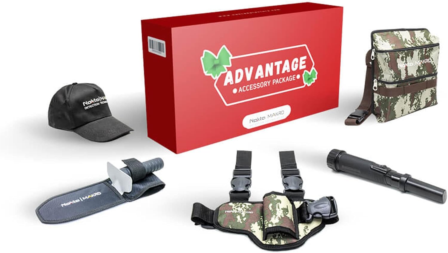 Nokta Makro Advantage Package - Pulsedive Pinpointer, Premium Stainless Steel Digger, Pinpointer Holster, Finds Pouch, Black Cap