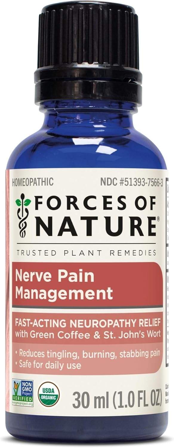 Forces of Nature Nerve Pain Management, Organic Topical Relief for Neuropathy & Nerve Discomfort, Homeopathic Medicine Supports Relief from Shooting Pains for Back, Hands, Legs & Feet, 1 fl oz