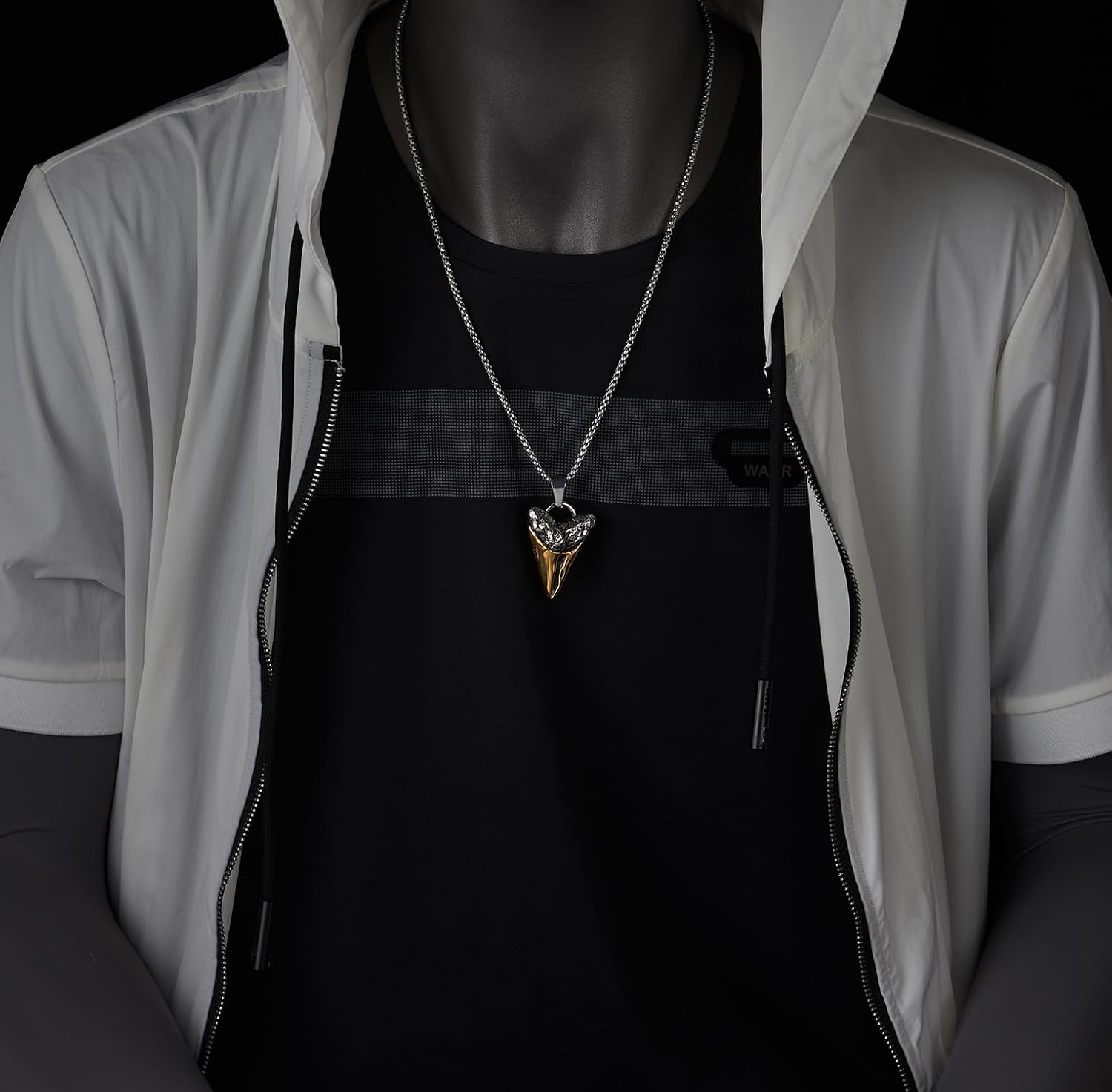 COOLSTEELANDBEYOND Men's Shark Tooth Amulet Pendant Necklace, Stainless Steel - Image 3