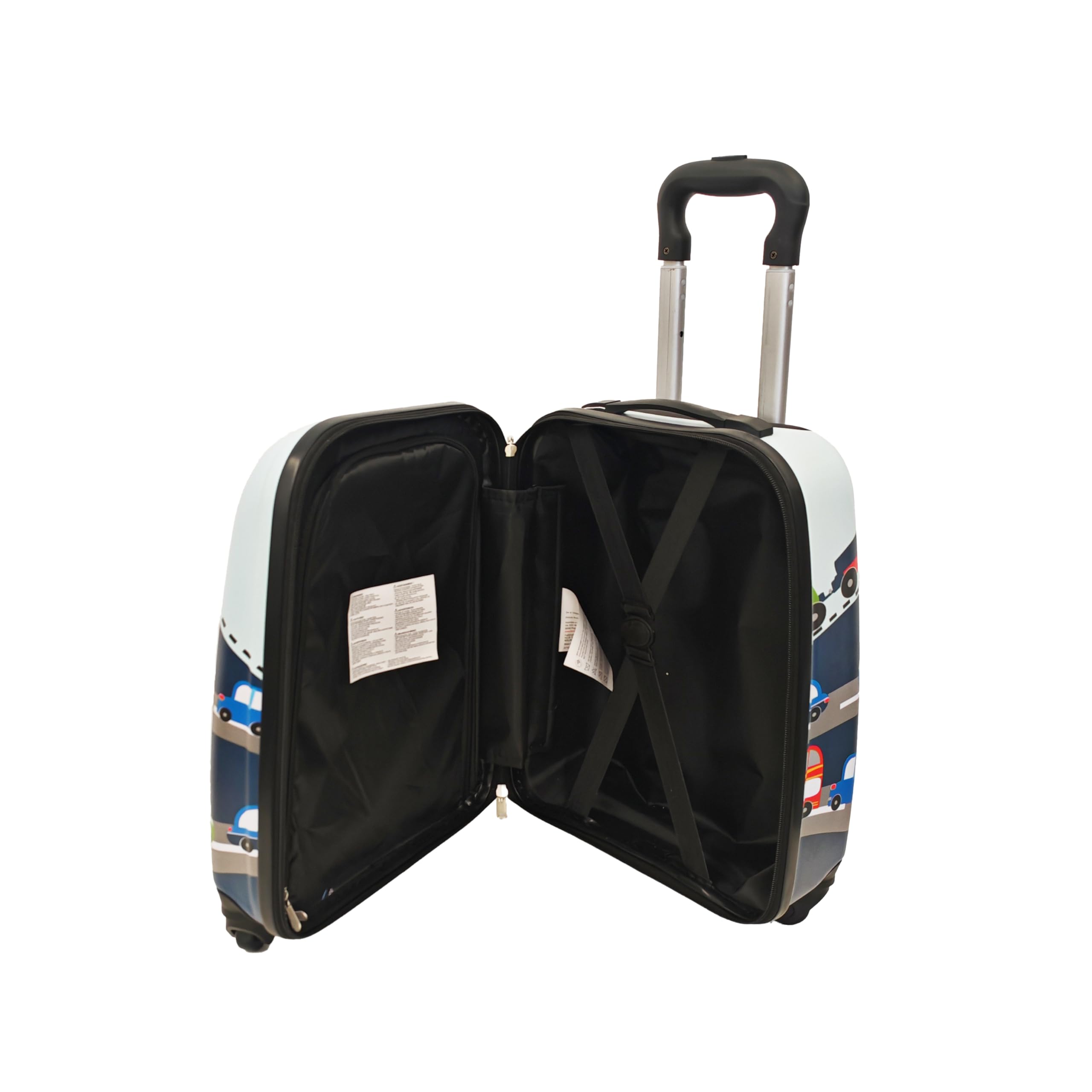 Set Trolley per Bambini 2 Pezzi Valigia Rigida e Zainetto Coordinato Bagaglio a Mano con Ruote Girevoli per Viaggio Scuola e Tempo Libero 46,5x22x32,5 cm Fantasia Traffic