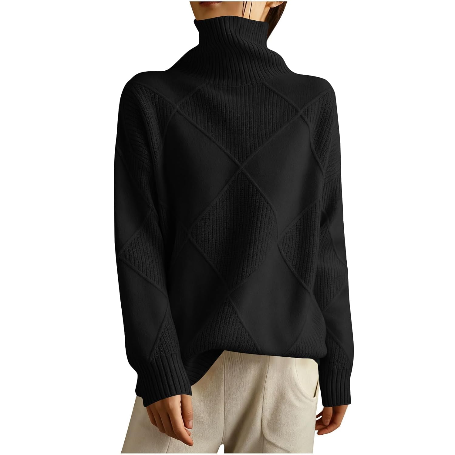 Womens Oversized Turtleneck Pullover Sweater Casual Loose Trendy Long Sleeve Solid Chunky Knit Jumper Tops Blouses