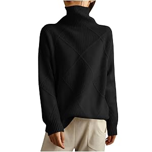 Womens Oversized Turtleneck Pullover Sweater Casual Loose Trendy Long Sleeve Solid Chunky Knit Jumper Tops Blouses