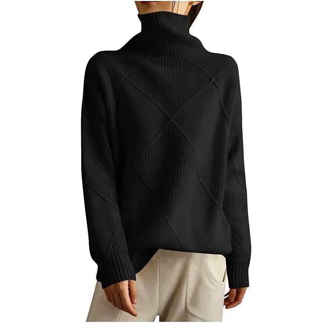 Womens Oversized Turtleneck Pullover Sweater Casual Loose Trendy Long Sleeve Solid Chunky Knit Jumper Tops Blouses