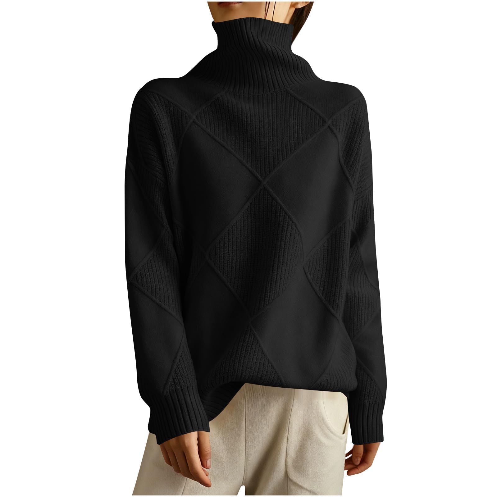 Womens Oversized Turtleneck Pullover Sweater Casual Loose Trendy Long Sleeve Solid Chunky Knit Jumper Tops Blouses