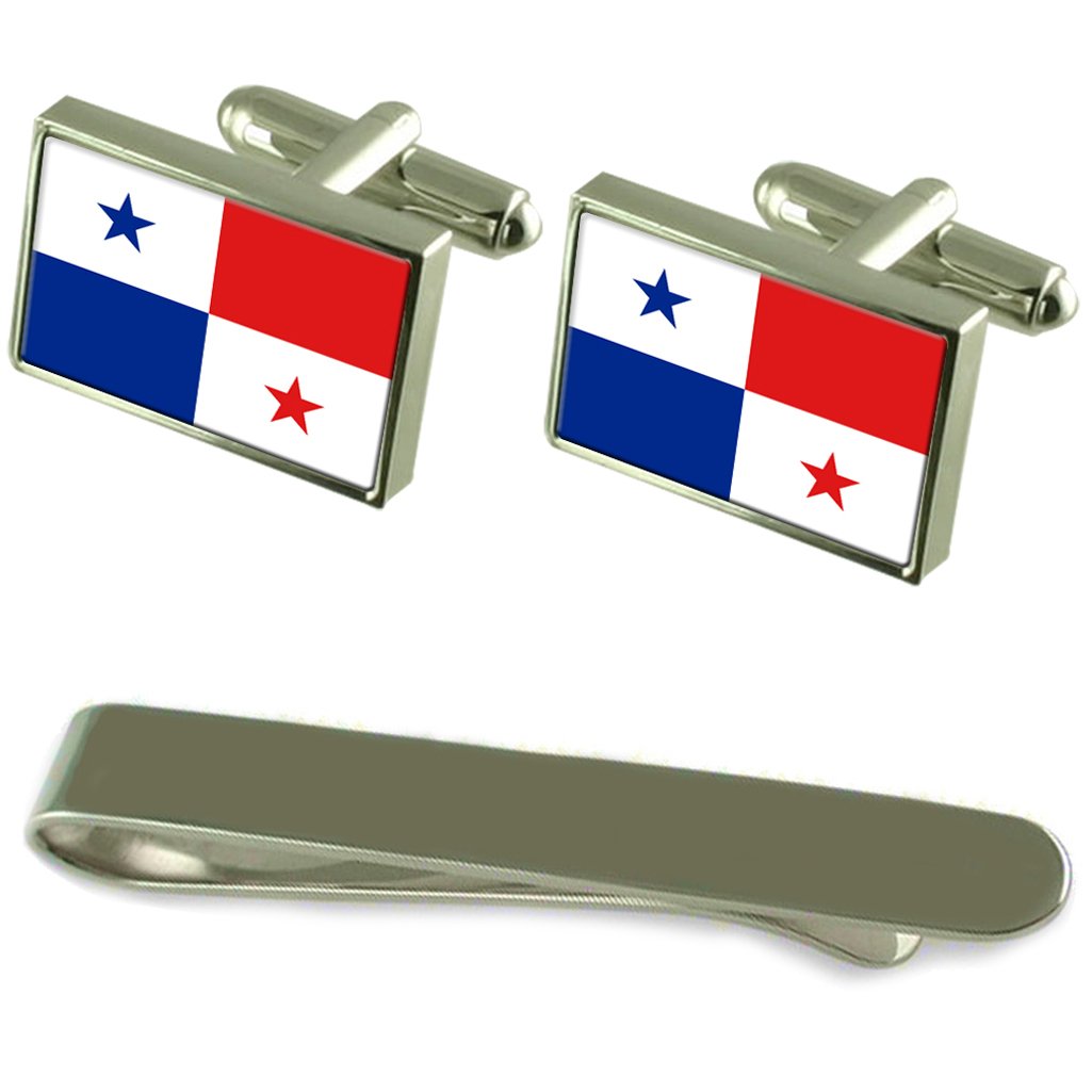 Flagge Panama Silber Manschettenknöpfe Krawatten Geschenkset mit Gravur