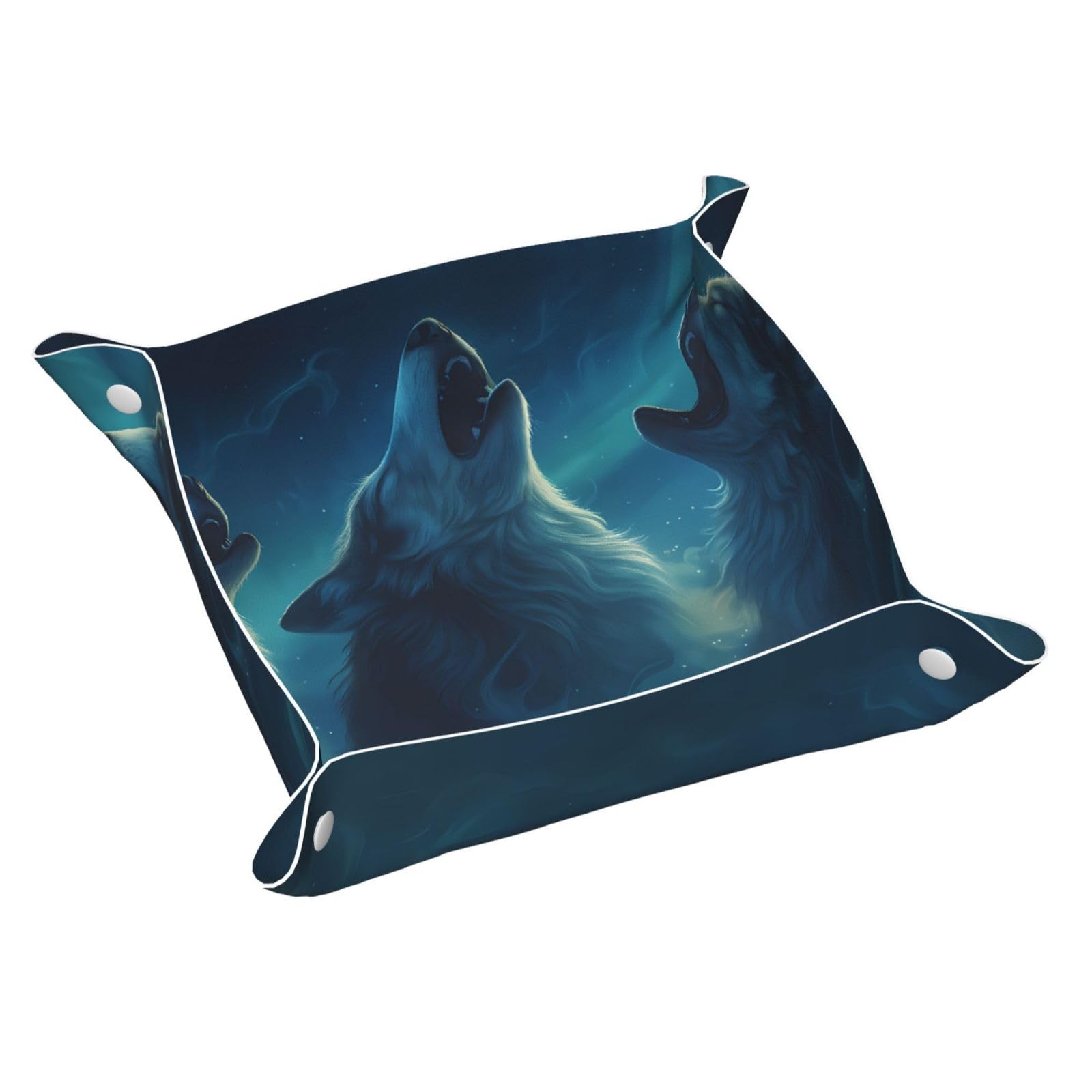 HLBSDM Enchanting Wolves Howling Tray Men's Leather Valet Parking Portable Entrance Trays Bedside Storage Box