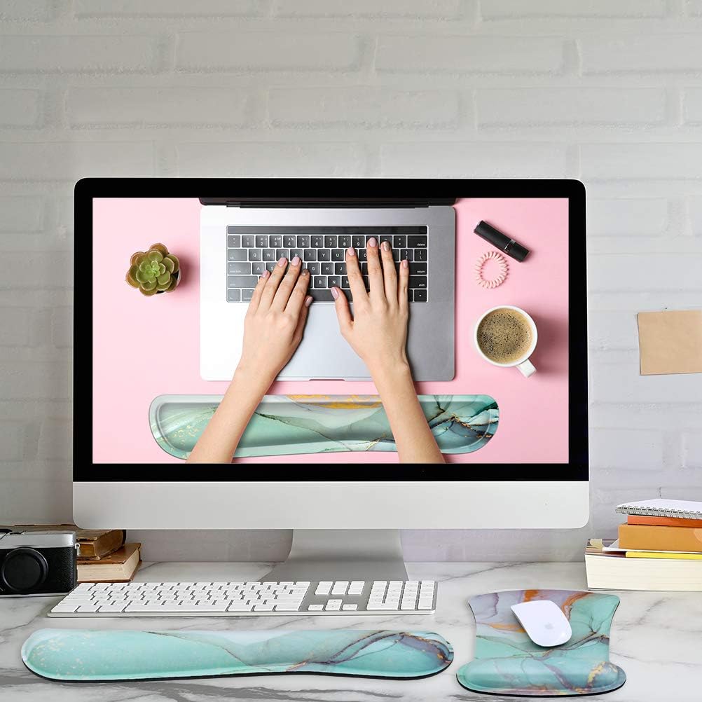 Ergonomic Mouse Pad with Wrist Support and Keyboard Wrist Rest Pad Set, iDonzon Cute Wrist Pad with Non-Slip Rubber Base and Raised Memory Foam, Easy Typing & Pain Relief, Abstract Marble : Office Products