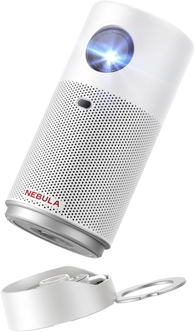 NEBULA Capsule Air Google TV Projector, Officially Licensed Netflix, 720p Smart Mini Projector with Wi-Fi and Bluetooth, 2 Hours of Playtime, Dolby Digital, Ultra Portable for Any Space