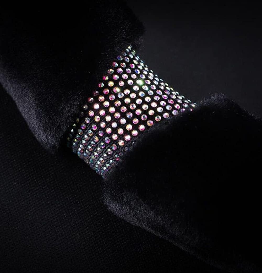 D-CC Crystal Diamonds Fluffy Steering Wheel Cover for Women Girls Luxury Decor Breathable Odorless Universal 15 Inch Car Wrap Cover (E, Black)