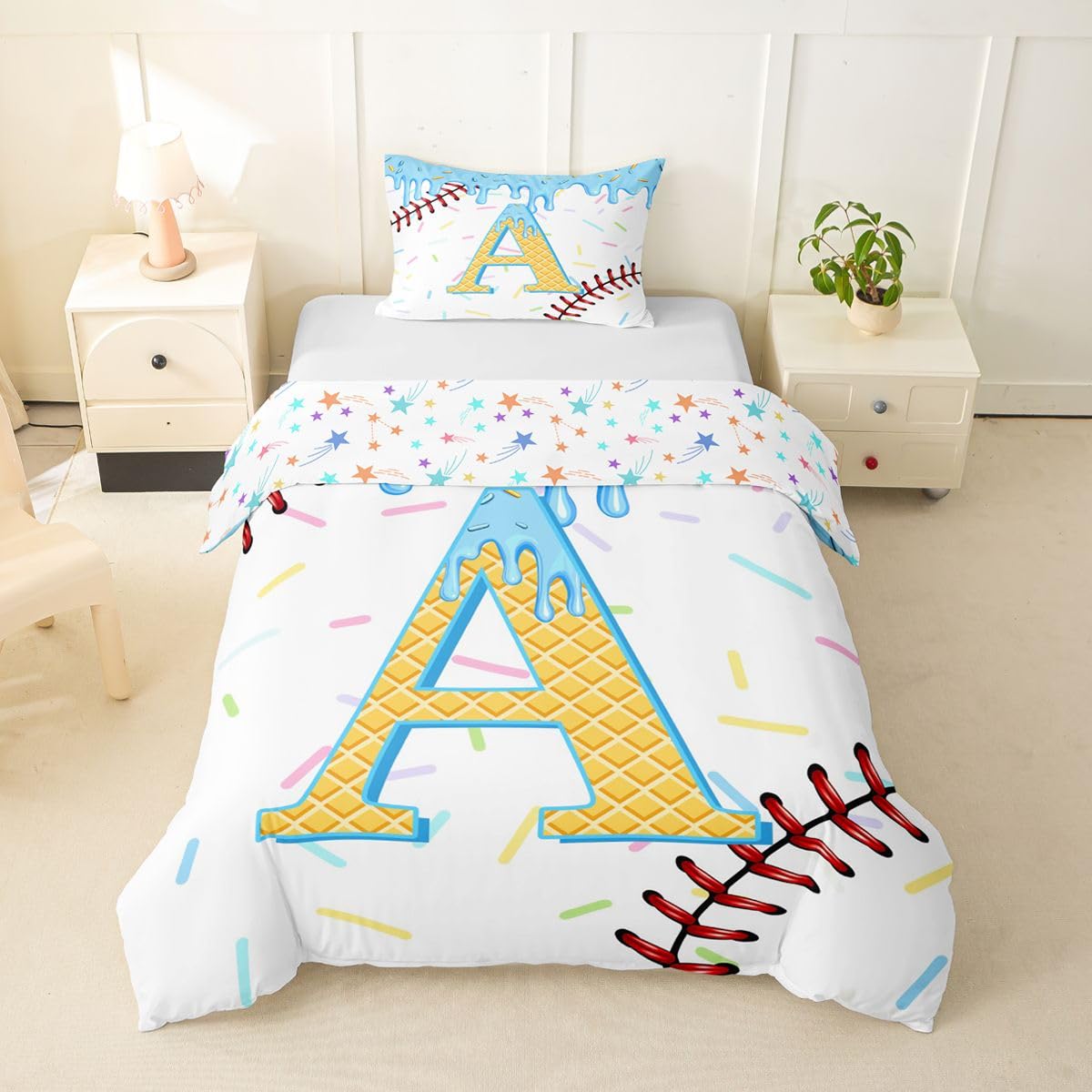 Homewish Initiale Buchstabe A Eiscreme Tropfen Bettwäsche 155x220