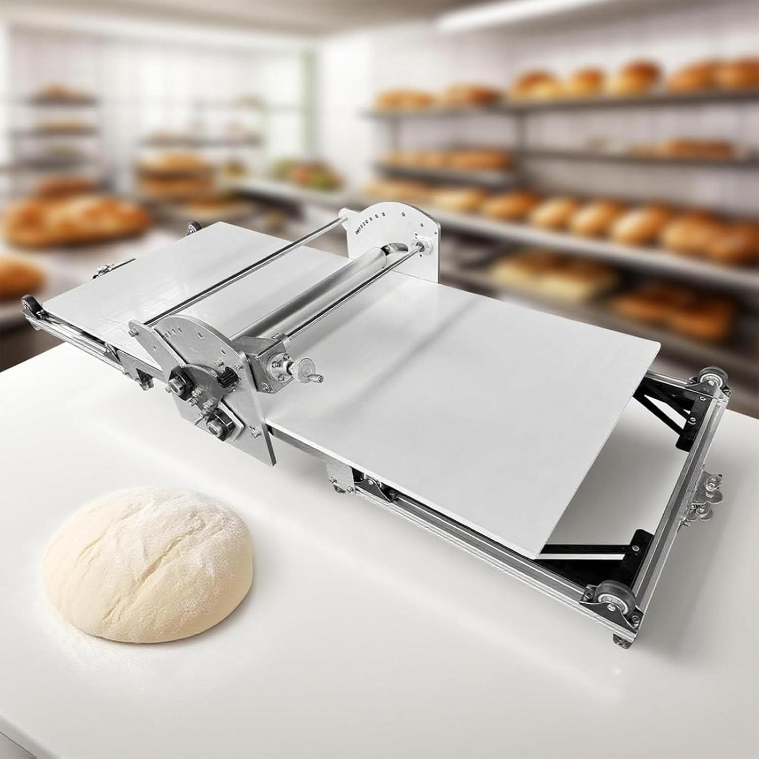 Laminoir à Pâte Manuel Pliable en Acier Inoxydable, Épaisseur Réglable 0-27mm, Machine à Laminer pour Pâte Feuilletée, Croissants, Pizza et Pâtes, Usage Professionnel et Domestique