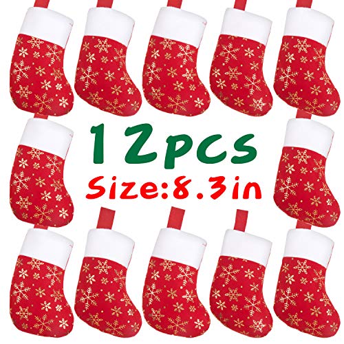 DIYASY Christmas Mini Stockings,12 Pcs Felt Glitter Snowflake Stockings for Christmas Tree and Room Ornament Decoration and Gift Holder?8Inches?