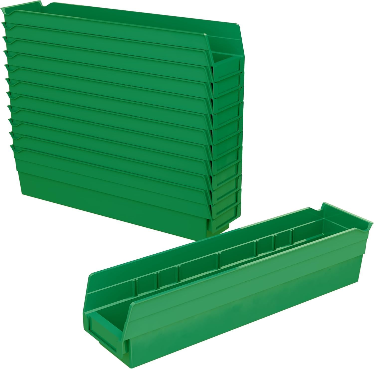 Akro-Mils 30128 Plastic Containers for Organizing and Storage Bins for Closet, Kitchen Cabinet, or Pantry Organization, 18-Inch x 4-Inch x 4-Inch, Green, 12-Pack