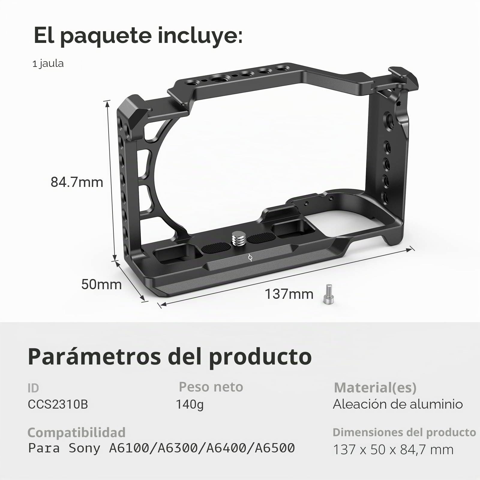 SMALLRIG A6100/A6300/A6400/A6500 Cage Camera, Jaula de Camara con 1/4 Tornillo y Orificio de Ubicación para ARRI para Sony A6100/A6300/A6400/A6500-2310