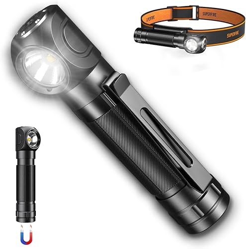 SuperFire Linterna frontal recargable de 1000 lúmenes, luz impermeable para manos libres con 5 modos y base magnética, regalo para hombres, papás,