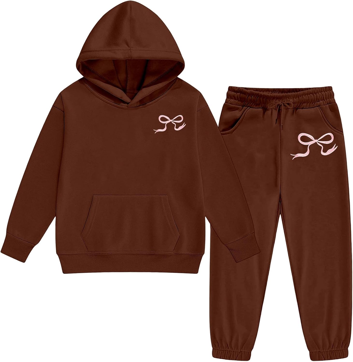 Boys Girls Preppy Sweatsuit 2 Piece Bowknot Graphic Outfits Long Sleeve Hoodie and Pants School Athletic Tracksuit